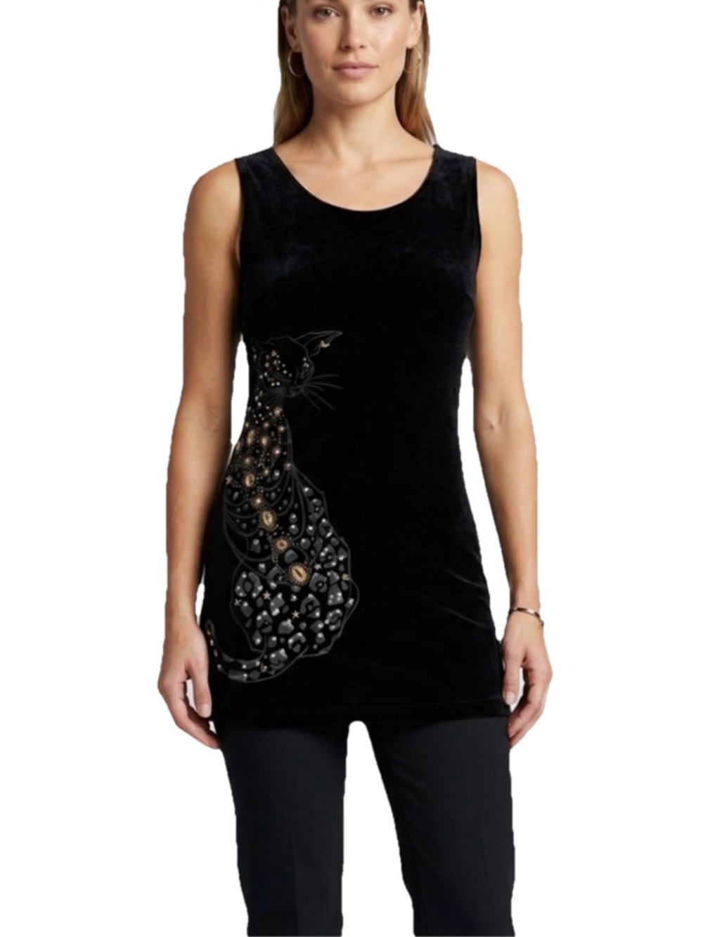 Key Closet Siamese Cat Swarovski Studded Women’s Black Tank Top Size Medium